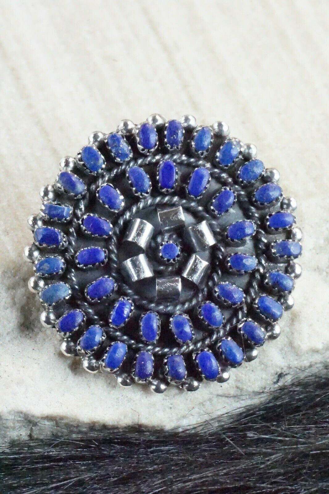 Lapis & Sterling Silver Pendant / Pin - Lorencita Walela - High Lonesome Trading