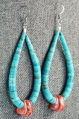 Turquoise, Spiny Oyster & Sterling Silver Earrings - Lupe Lovato
