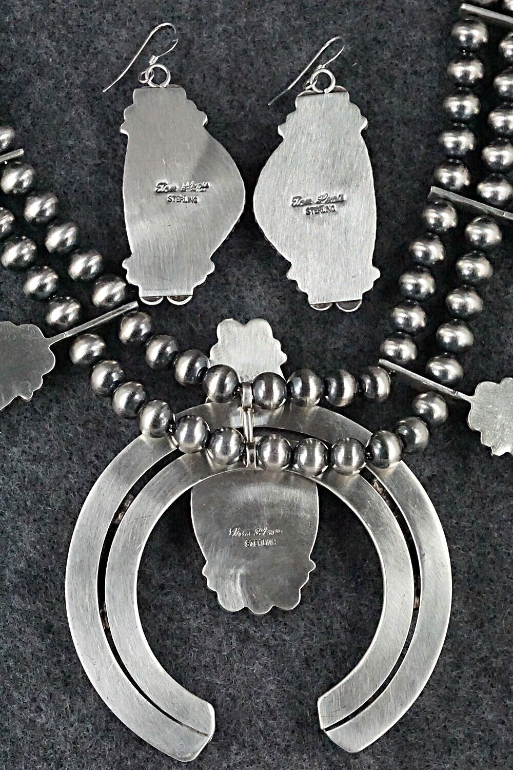White Buffalo & Sterling Silver Squash Blossom Set - Tom Lewis