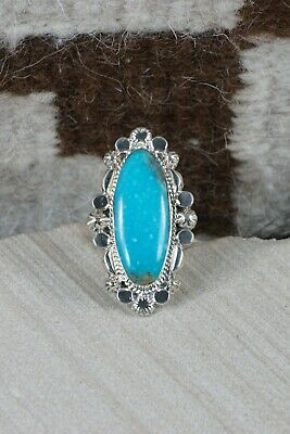 Navajo Turquoise & Sterling Silver Ring - Loretta Delgarito - Size 8