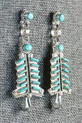 Zuni Turquoise & Sterling Silver Earrings - Terry Loncasion - High Lonesome Trading