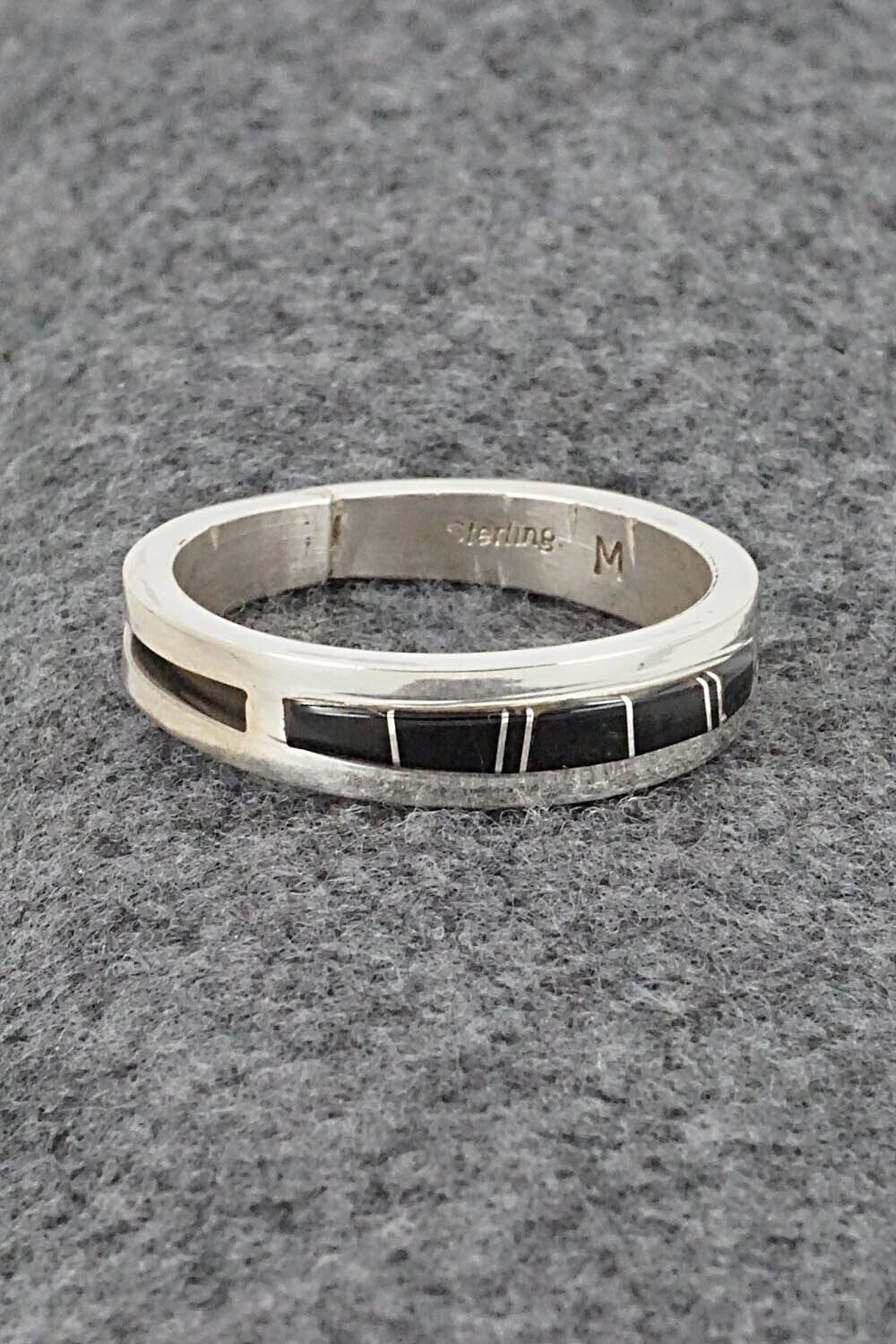 Onyx & Sterling Silver Inlay Ring - Wilbert Muskett Jr. - Size 14