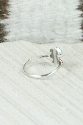 Turquoise & Coral Sterling Silver Ring - Betty Hawthorne - Size 4.25