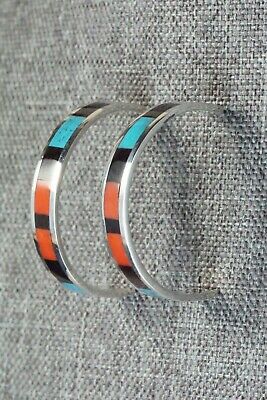 Multi Stone Inlay & Sterling Silver Hoop Earrings - Robin Chavez - High Lonesome Trading
