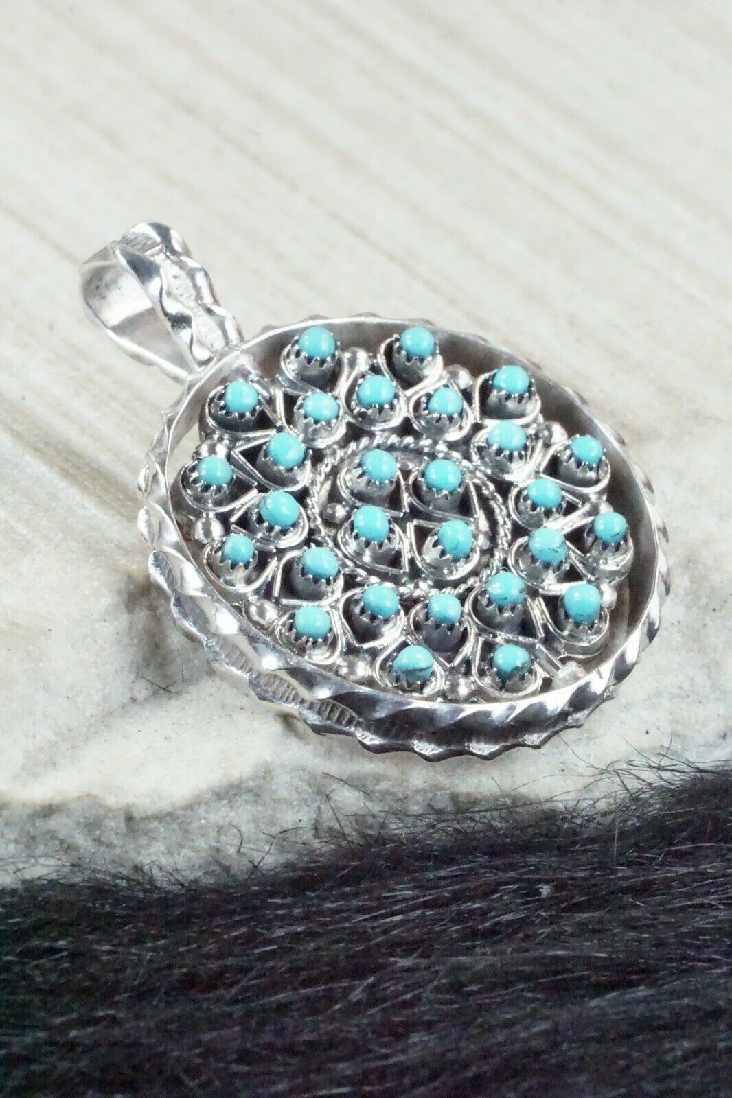 Coral, Turquoise & Sterling Silver Pendant - Wayne Johnson Sr.