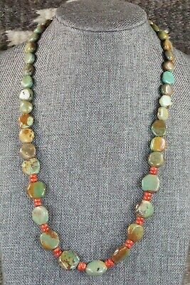 Turquoise, Coral & Sterling Silver Necklace - Navajo