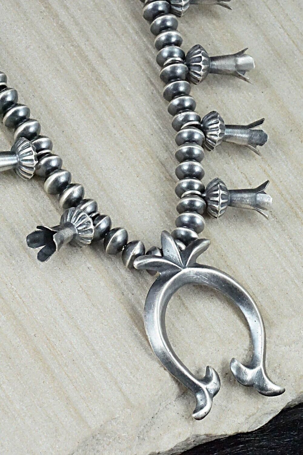 Sterling Silver Navajo Pearl Squash Blossom Necklace - Presley Haley