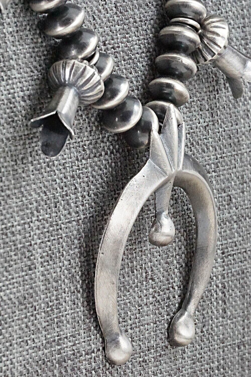 Sterling Silver Navajo Pearl Squash Blossom Necklace - Presley Haley