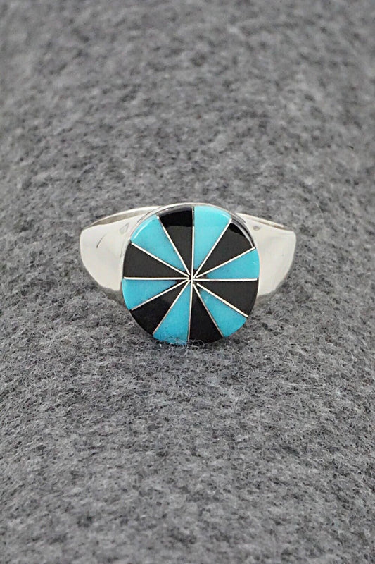 Turquoise, Onyx & Sterling Silver Ring - Johnson Laweka - Size 11