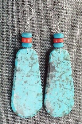 Turquoise, Coral & Sterling Silver Earrings - Lupe Lovato
