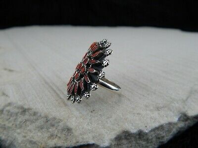 Zuni Sterling Silver & Coral Ring - Merlinda Chavez - Size 7 - High Lonesome Trading