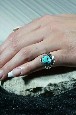 Navajo Turquoise and Sterling Silver Ring - Roberta Begay - Size 7 - High Lonesome Trading