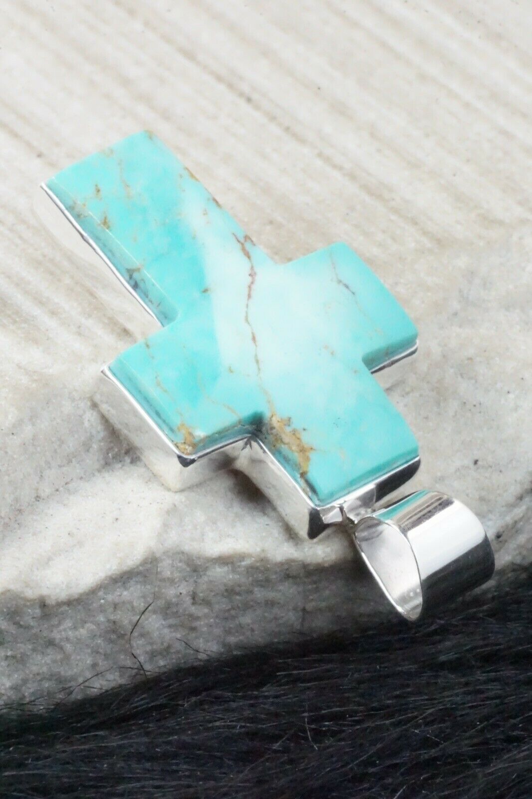 Turquoise & Sterling Silver Cross Pendant - Diane Wylie