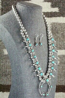 Turquoise & Sterling Silver Squash Blossom and Earrings - Phil Garcia