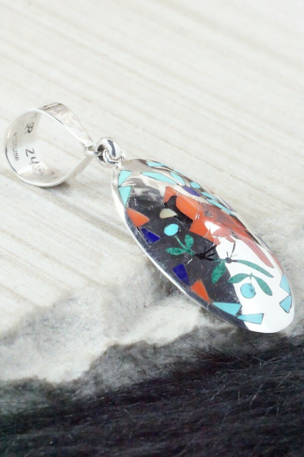 Inlay Coral Cardinal & Sterling Silver Pendant - Quintin Quam Sr