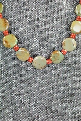 Turquoise, Coral & Sterling Silver Necklace - Navajo