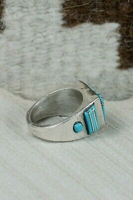 Turquoise & Sterling Silver Ring - Leslie & Gladys Lamy - Size 10.25