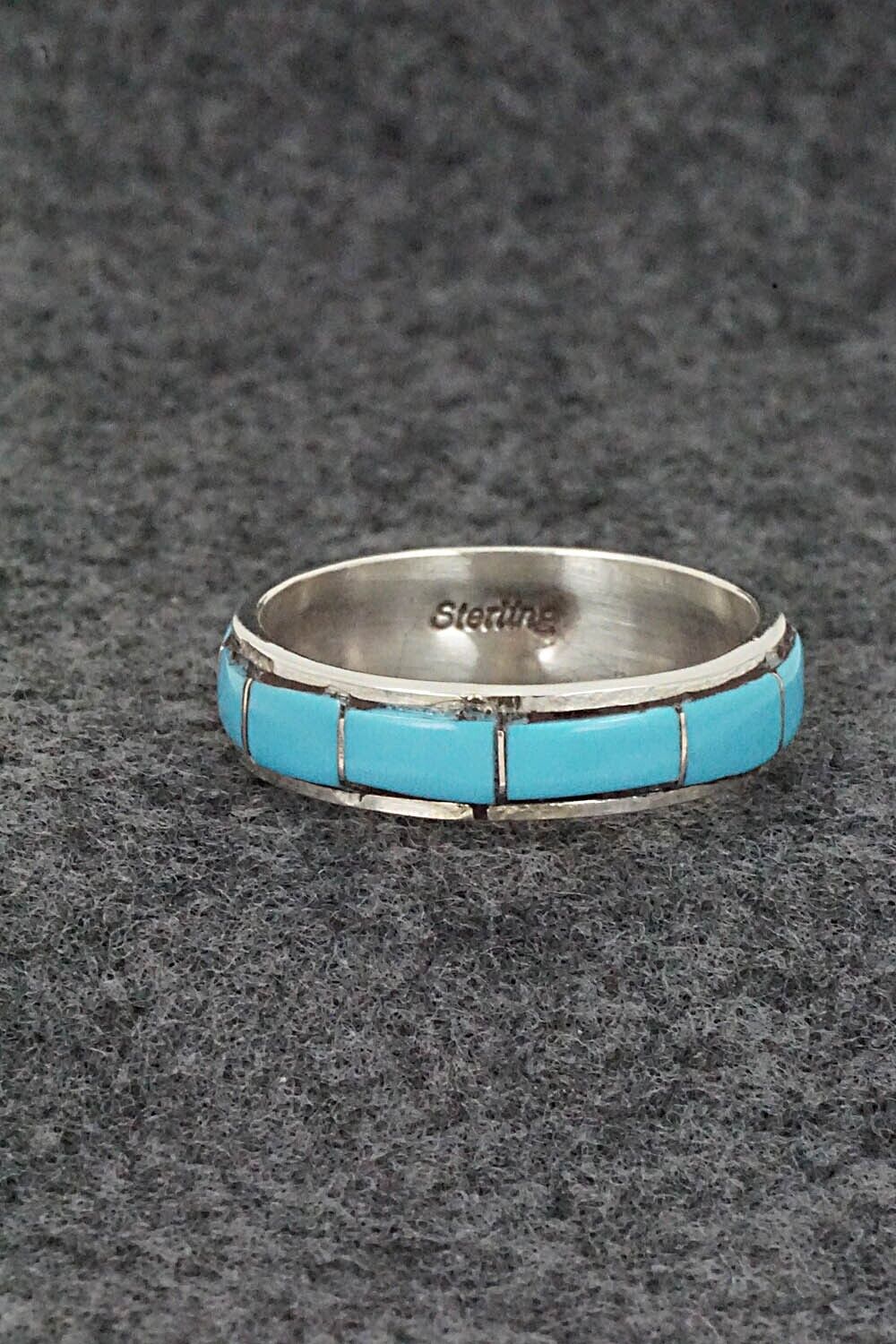 Turquoise & Sterling Silver Inlay Ring - Zenia Kyustewa - Size 11