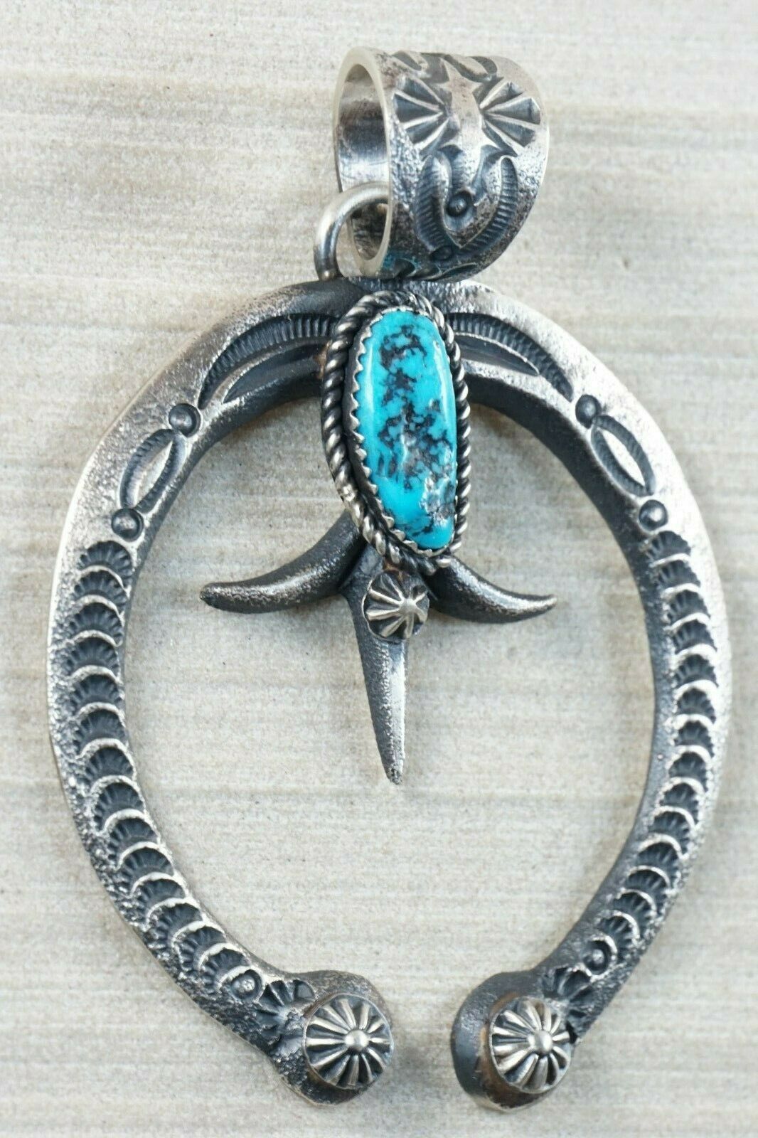 Navajo Turquoise and Sterling Silver Pendant - Eva & Linberg Billah - High Lonesome Trading