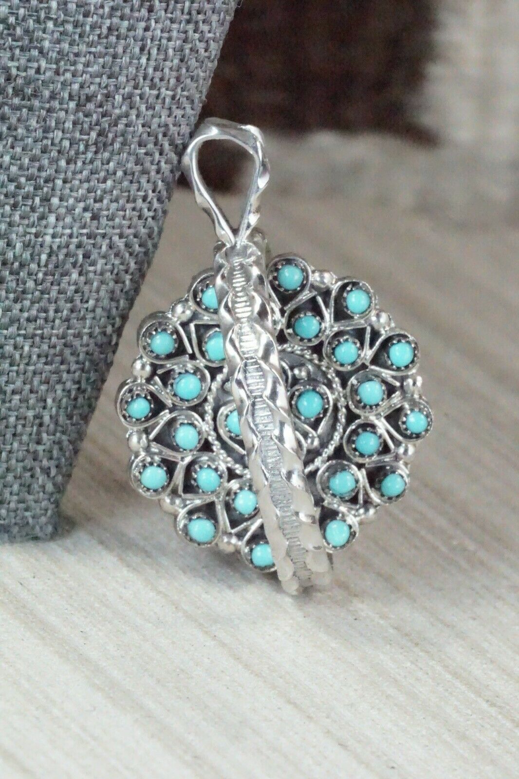 Turquoise, Coral & Sterling Silver Pendant - Wayne Johnson Sr. - High Lonesome Trading