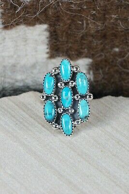 Navajo 7 Stone Turquoise and Sterling Silver Ring - Roberta Begay - 7.5