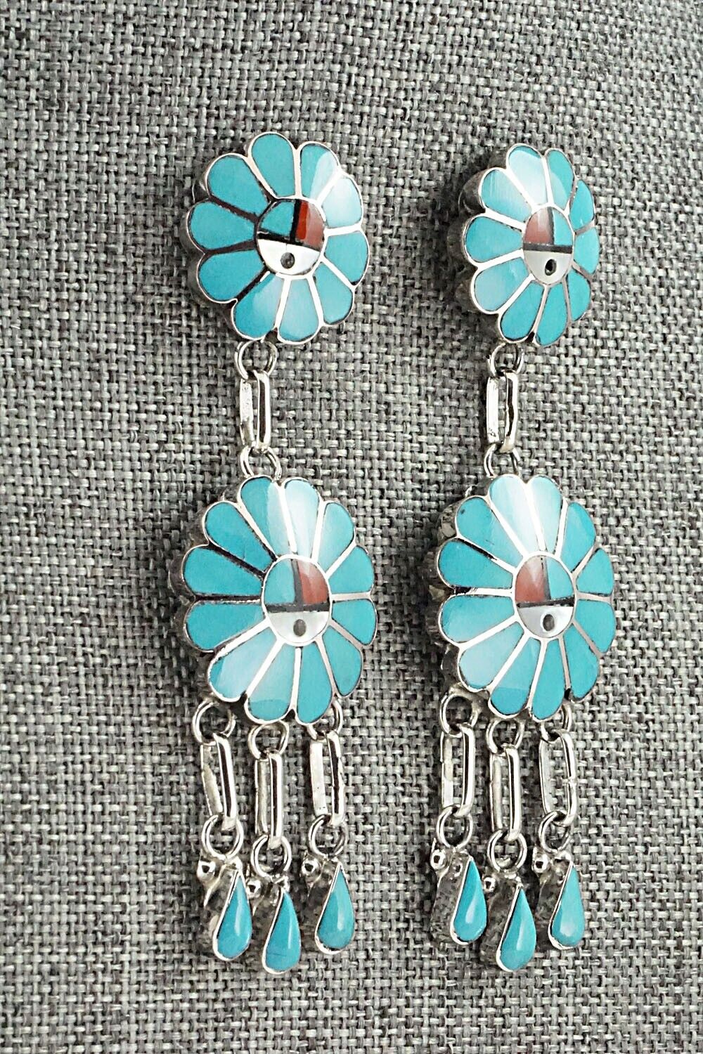 Multi Stone & Sterling Silver Inlay Earrings - Burdian Soseeah