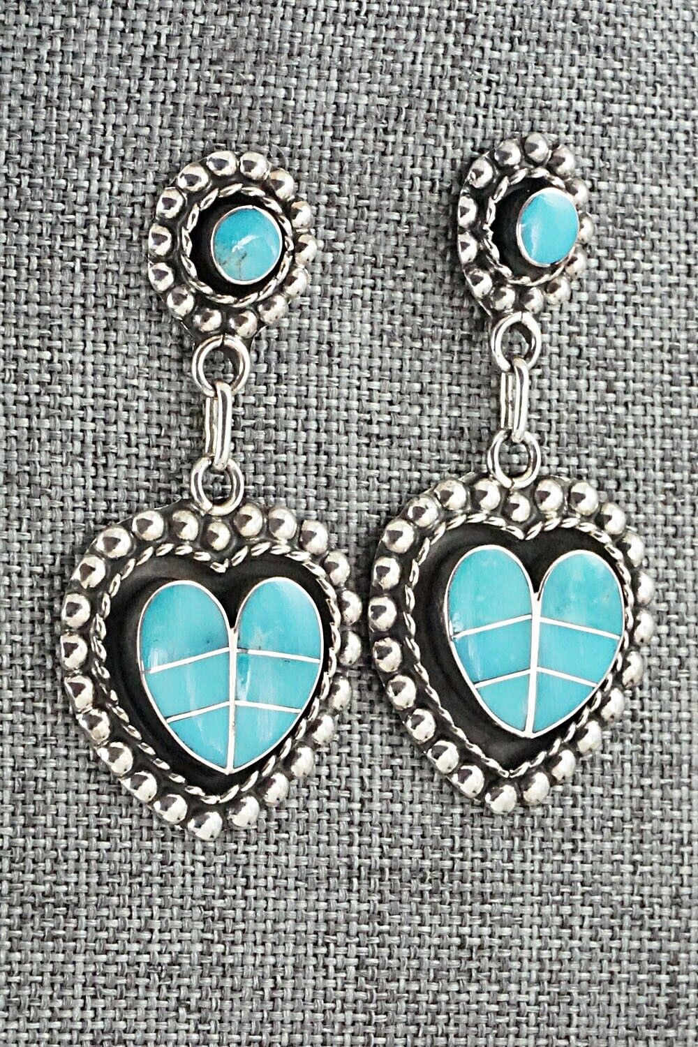 Turquoise & Sterling Silver Inlay Earrings - Faye Lowsayatee