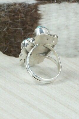 Turquoise & Coral Sterling Silver Ring - Betty House - Size 8.25