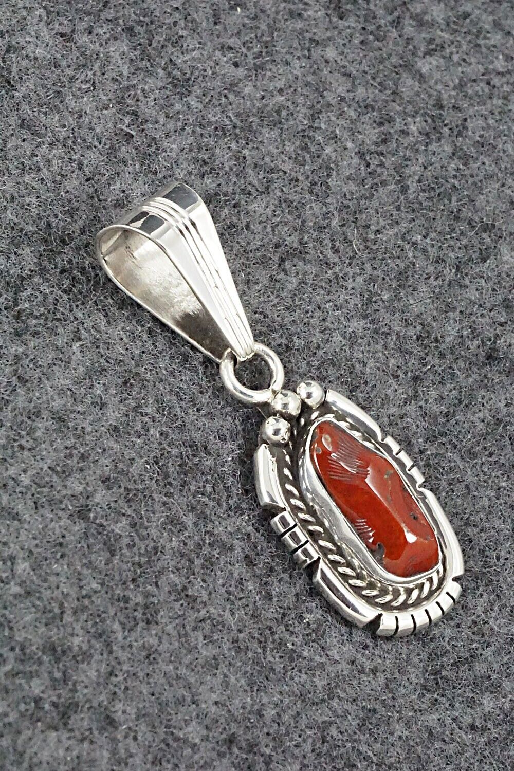 Coral & Sterling Silver Pendant - Samuel Yellowhair