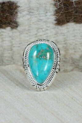 Navajo Turquoise & Sterling Silver Ring - Samuel Yellowhair - Size 8.5