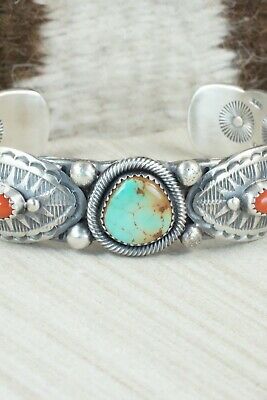 Turquoise, Coral and Sterling Silver Bracelet - Andrew Gordon