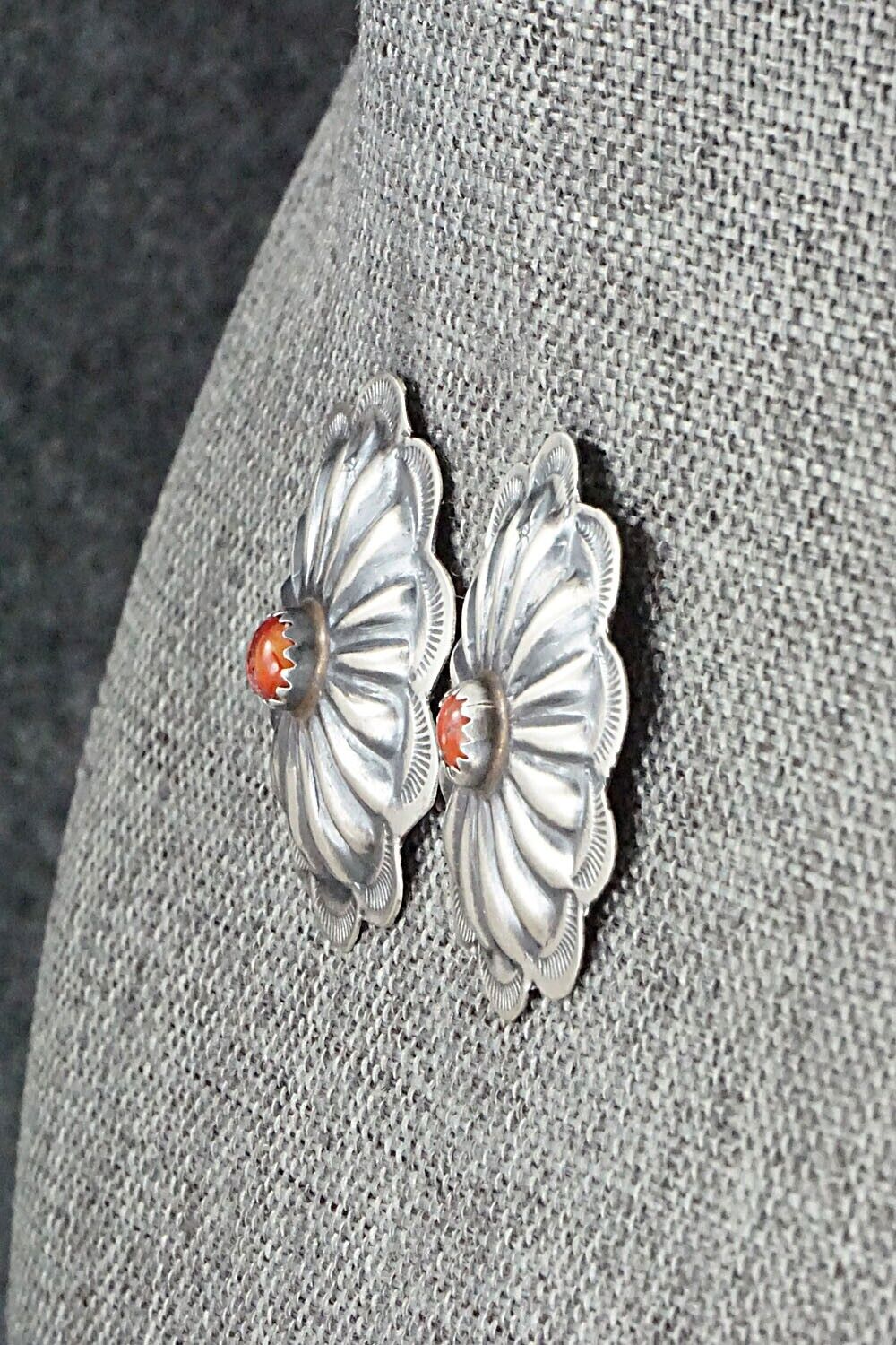 Spiny Oyster & Sterling Silver Earrings - Joan Begay