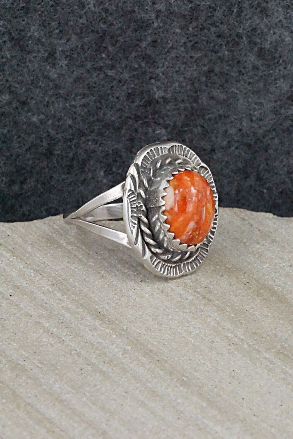 Spiny Oyster & Sterling Silver Ring - Freda Martinez - Size 7