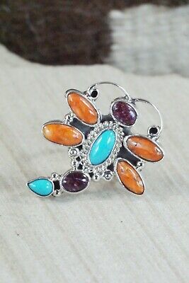 Spiny Oyster & Sterling Silver Dragonfly Ring - Bobby Platero - Size 7.75