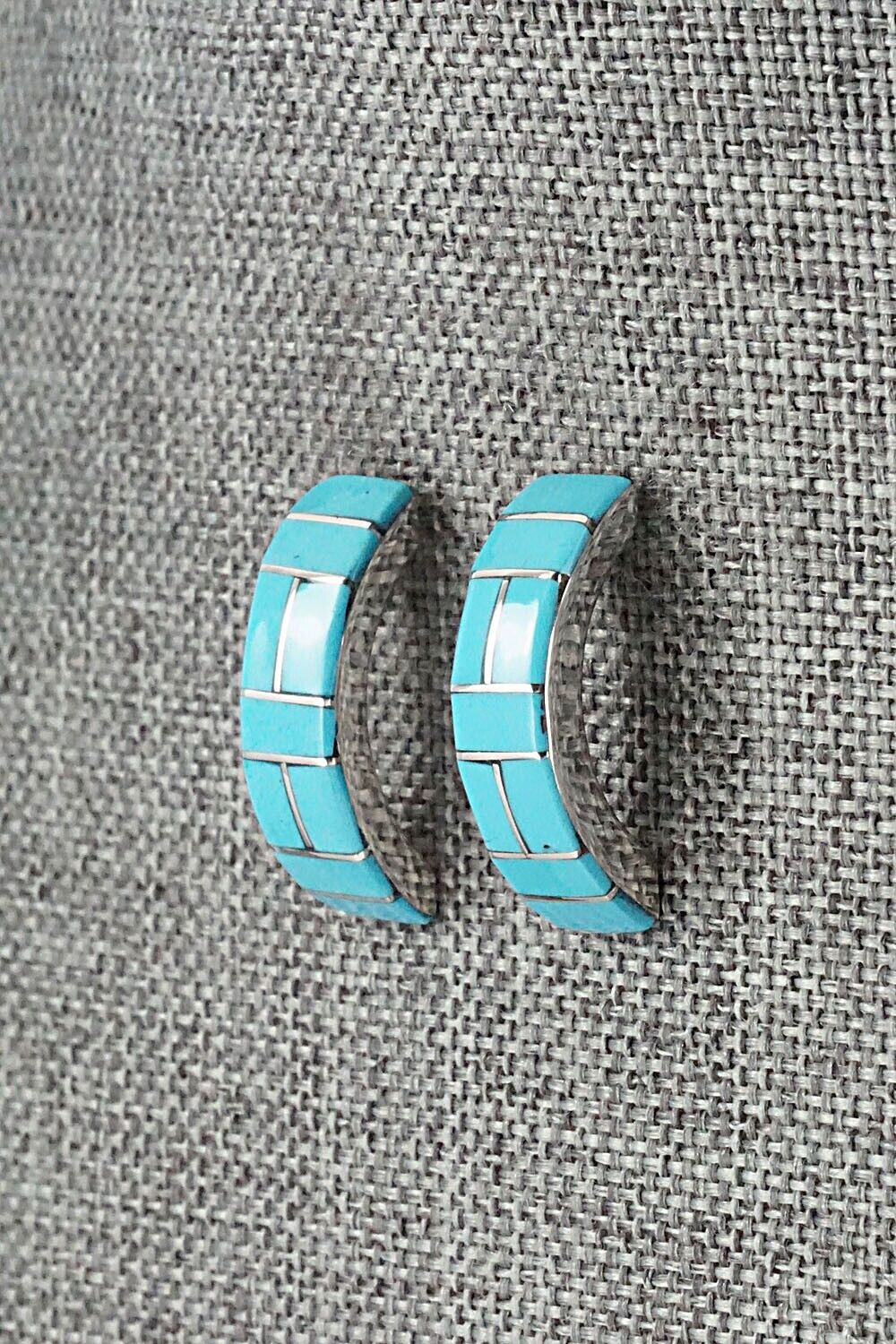 Turquoise & Sterling Silver Inlay Earrings - Monica Kanesta