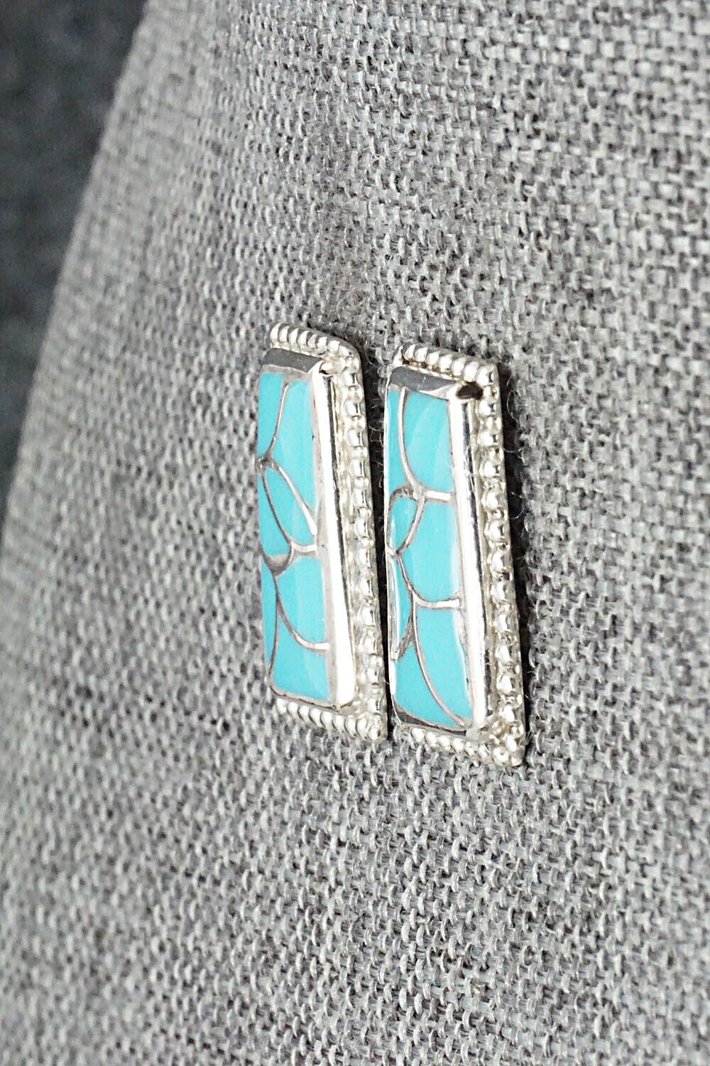 Turquoise & Sterling Silver Inlay Earrings - Karlena Seontewa