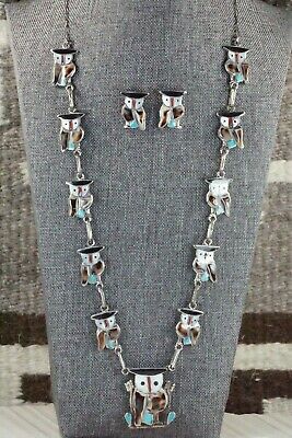Inlay Owl Necklace and Sterling Silver Earrings Set - Pitkin Natewa