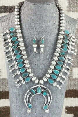 Turquoise & Sterling Silver Squash Blossom Set - Selina Warner - High Lonesome Trading