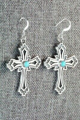 Turquoise & Sterling Silver Cross Earrings - Louise Joe - High Lonesome Trading