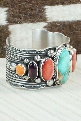 Spiny Oyster, Turquoise & Sterling Silver Bracelet - Guy Hoskie