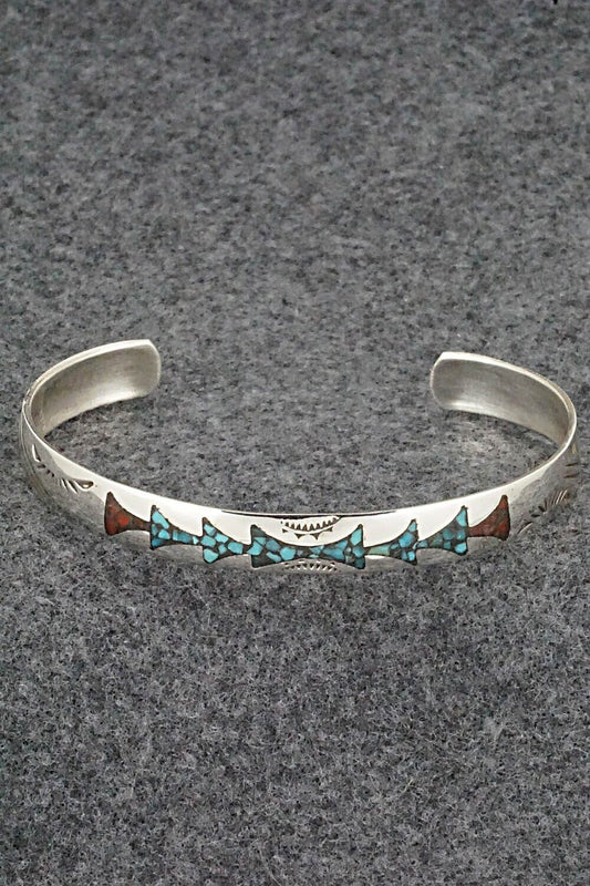 Turquoise, Coral and Sterling Silver Bracelet - Joleen Yazzie