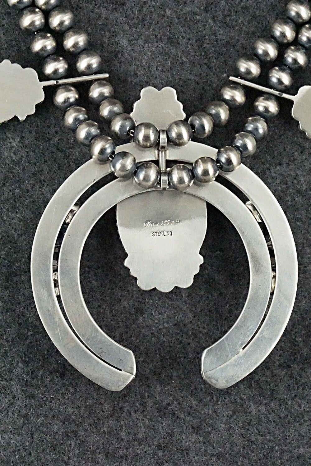 White Buffalo & Sterling Silver Squash Blossom Set - Tom Lewis