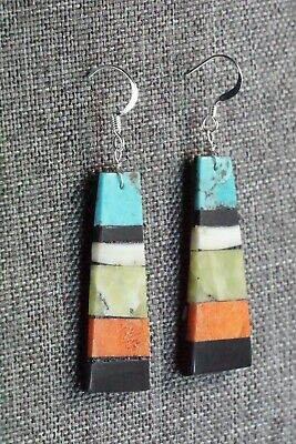 Multi Stone Inlay & Sterling Silver Earrings - Torevia Crespin - Santo Domingo