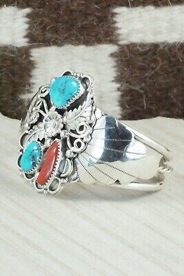 Turquoise, Coral & Sterling Silver Bracelet - Shirley Largo