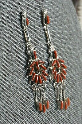 Zuni Coral & Sterling Silver Earrings - Bernadette Wyaco - High Lonesome Trading
