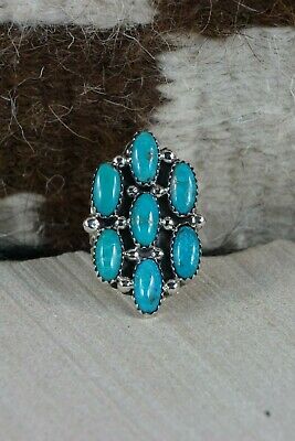 Navajo 7 Stone Turquoise and Sterling Silver Ring - Roberta Begay - 7.5 - High Lonesome Trading