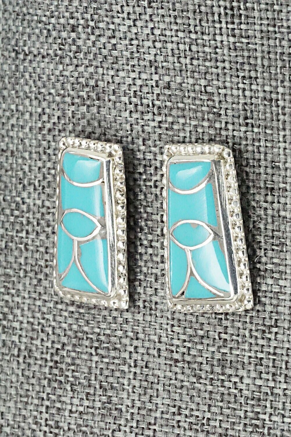 Turquoise & Sterling Silver Inlay Earrings - Karlena Seontewa