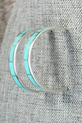 Turquoise & Sterling Silver Hoop Earrings - Joann Peina