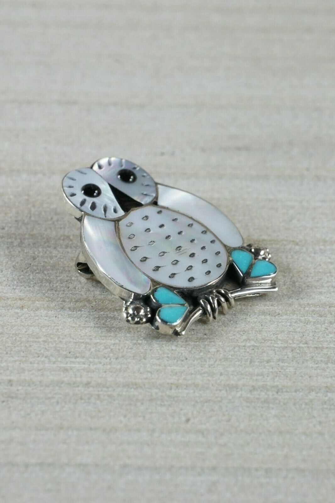 Zuni Owl Mother of Pearl and Sterling Silver Pendant/ Pin - Reginda Kallestewa - High Lonesome Trading