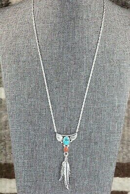 Turquoise, Coral & Sterling Silver Necklace - Sharon McCarthy